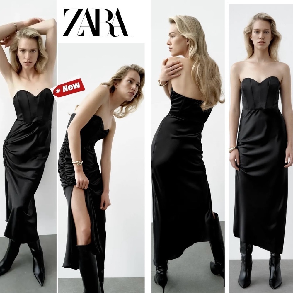 Zara black Satin Effect Corset bustier Dress Sz M Bloggers Fave NWOT